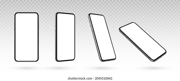 Vector realistic smartphone mockup. Cellphone frame with blank display isolated on transparent background.