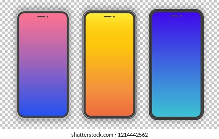 Vector realistic smartphone template set with trendy gradient screen isolated on transparent background for access to account, ui elements, app development, online registration, user profile. 10 eps