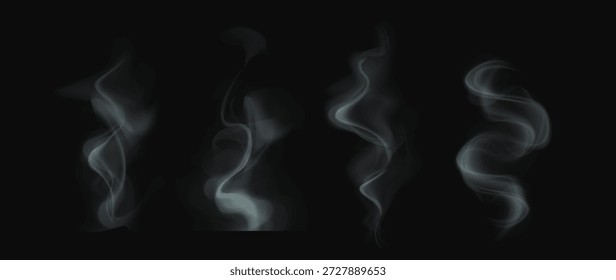 Vector Realistic Smoke Effect Steam Vapor on Dark Background.