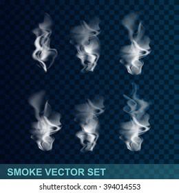 Vector realistic smoke set. Smoke illustration on transparent background