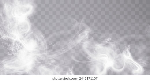 Vector realistic smoke, steam, on a transparent background.