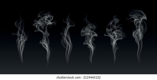 Vector realistic smoke or steam set isolated on dark background