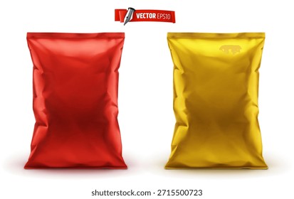 Vector de envases de bocadillos realistas sobre un fondo blanco.