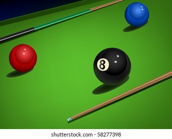 vector realistic snooker illustration with balls and sticks
