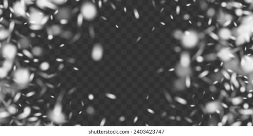 Vector realistic snowfall against a dark background. Transparent elements for winter cards and poster.