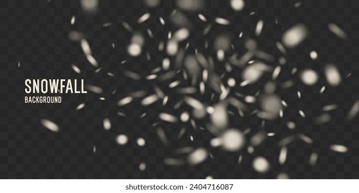 Vector realistic snowfall against a dark background. Transparent elements for winter cards and poster.