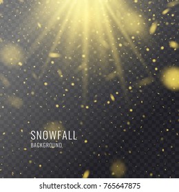 Vector realistic snowfall against a dark background. Transparent elements for winter cards and poster.