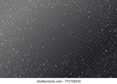 Vector realistic snowfall against a dark background. Transparent elements for winter cards and poster.