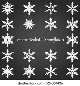 Vector Realistic Snowflakes Set. 18 High-Detailed Snowflakes Isolated on White Background.