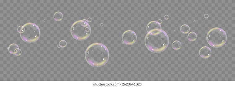Vector de burbujas de jabón realista png. Burbujas de jabón volador sobre fondo transparente.