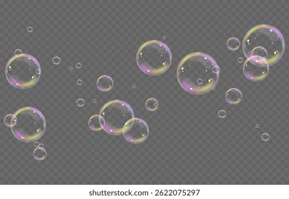 Vector de burbujas de jabón realista png. Burbujas de jabón volador sobre fondo transparente.