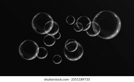 Vector realistic soap bubbles with rainbow reflection isolated on transparent background. eps 10	
