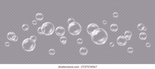Vector de burbujas de jabón realistas con reflexión aislada sobre fondo transparente. 