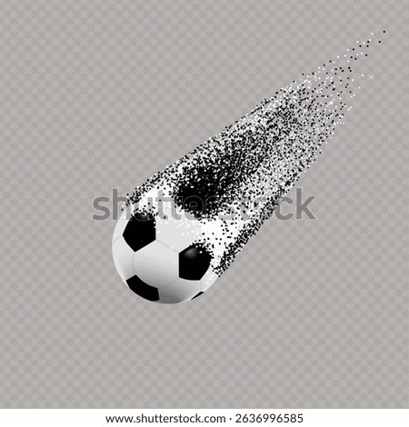 Vector realistic soccer ball flying with high speed. Transparent background. Every element is separated, fully editable and can be easy rearranged to your own design.