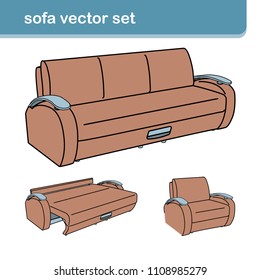 vector realistic sofa set with armchair isolated on white