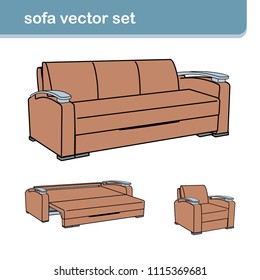 vector realistic sofa set with armchair isolated on white