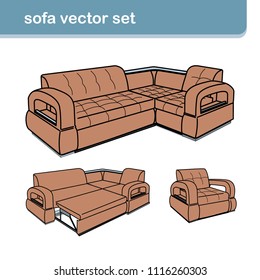 vector realistic sofa set with armchair isolated on white