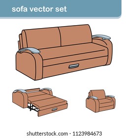 vector realistic sofa set with armchair isolated on white