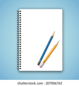 Vector realistic spiral notebook and detailed pencil