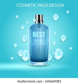Vector realistic spray illustration. Cosmetic bottle and water drops