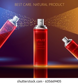 Vector realistic spray illustration. Cosmetic bottles