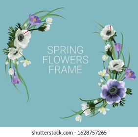 Vector realistic spring flowers frame.