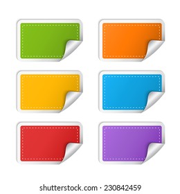 Vector realistic square Colorful Sticker set with curved corner isolated on a white background