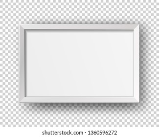 Vector realistic square empty picture frame. Mockup template with white frame boarder isolated on transparent background. 