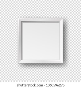 Vector realistic square empty picture frame. Mockup template with white frame boarder isolated on transparent background. 