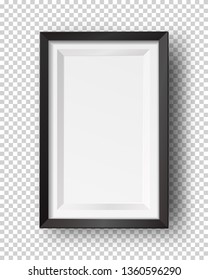 Vector realistic square empty picture frame. Mockup template with black frame boarder isolated on transparent background. 