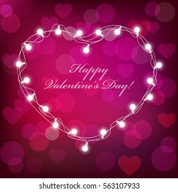 vector realistic st. valentine's lantern garland on purple background. st. valentine's card
