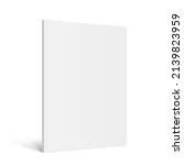 Vector realistic standing 3d magazine mockup with white blank cover isolated. Closed vertical paperback booklet, catalog or magazine mock up on white background. Diminishing perspective