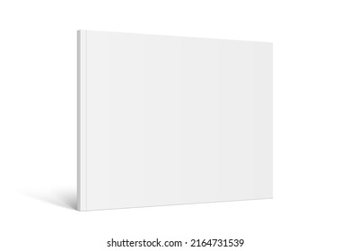 Vector realistic standing 3d magazine mockup with white blank cover isolated. Closed horizontal paperback book, catalog or magazine mock up on white background. Diminishing perspective - Shutterstock ID 2164731539