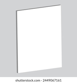 Vector realistic standing 3d magazine mockup with white blank cover isolated. Closed vertical paperback booklet, catalog or magazine mock up on white background. Diminishing perspective