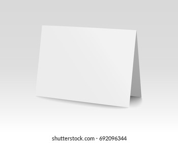 Vector Realistic Standing Blank Folded Paper Card On White Background