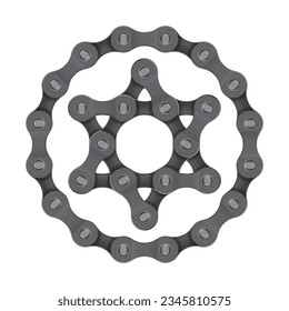 Vector realistic star with circle created from bike chain. Isolated on white background.