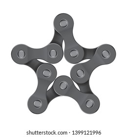 Vector realistic star created from bike chain. Isolated on white background.