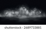 Vector realistic steam clouds and smoke. Fog, water vapor, mist background isolated on transparent backdrop