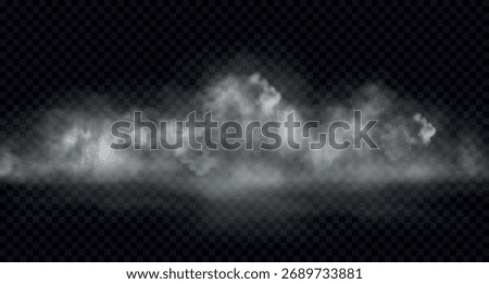 Vector realistic steam clouds and smoke. Fog, water vapor, mist background isolated on transparent backdrop