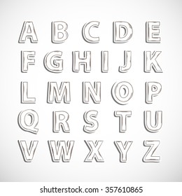 Vector realistic sticker hand drawn  alphabet letter isolated  with shadow.Doodle