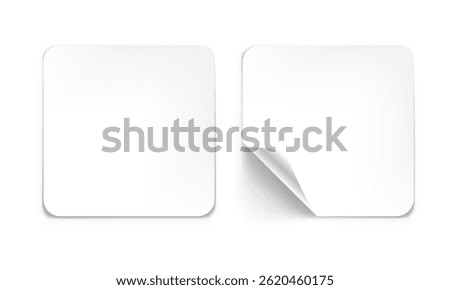 Vector realistic sticky square sticker with curled edges and shadow isolated on transparent background. Mockup of adhesive sticker for design. Label, price tag template.