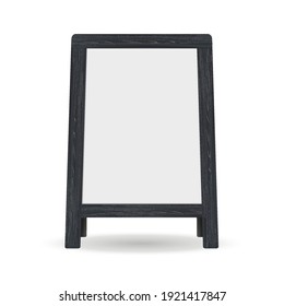 Vector Realistic Street Chalkboard. Mockup. White And Black Board With Wooden Frame Isolated On White. Outdoor Stand For Advertising And Presentation For Cafes, Restaurants, Menus. EPS 10. 