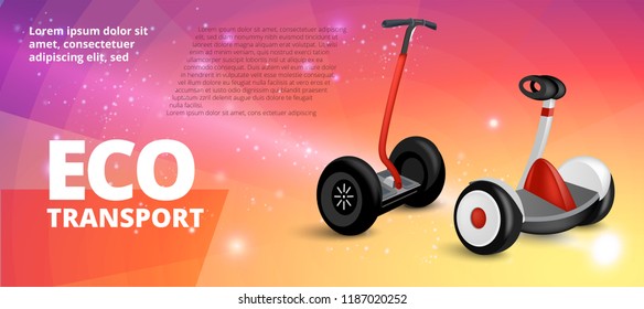 Vector realistic style illustration for posters, banner, advertising. Eco transport on abstract background. Advertising banner template