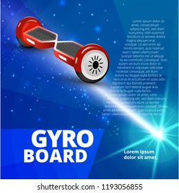 Vector realistic style illustration for posters, banner, advertising. Gyro board on abstract background. Advertising banner template