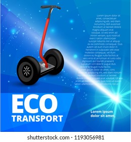 Vector realistic style illustration for posters, banner, advertising. Eco transport on abstract background. Advertising banner template