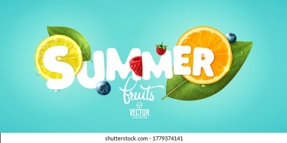 Vector realistic summer fruits composition