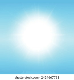 A vector of a realistic sun in the blue sky