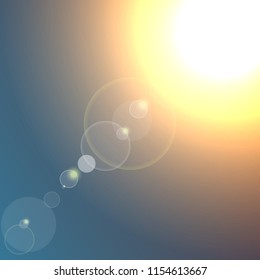 Vector Realistic sun burst with flare on dark blue background.