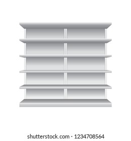 Vector realistic supermarket shelves. Mock up or template of empty showcases and retail shelves. Ready for your design. Product advertising.