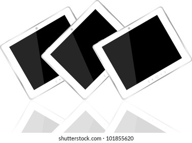 Vector realistic tablet computer with a black screen and white frame. Object isolated of background